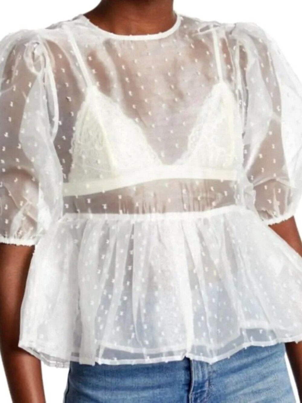 TOPSHOP SHEER DOTS ORGANZA BLOUSE SZ 8